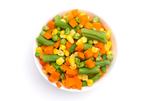 Steamed Mixed Vegetables Isolated on a White Background