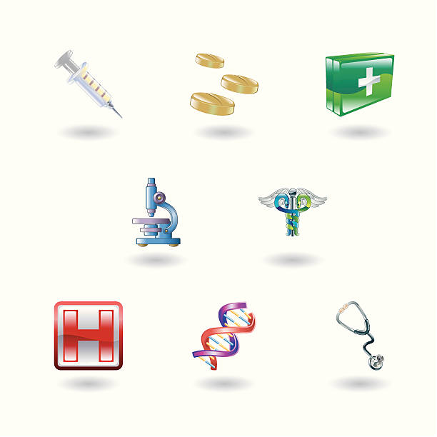 ilustraciones, imágenes clip art, dibujos animados e iconos de stock de brillante iconos médicos - dna helix helix model symmetry