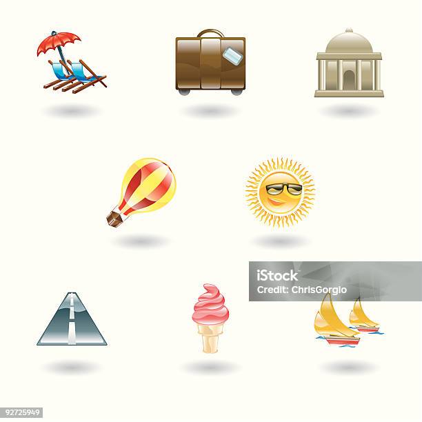 Путешествия И Туризм Икона Set — стоковая векторная графика и другие изображения на тему Багаж - Багаж, Блестящий, Векторная графика