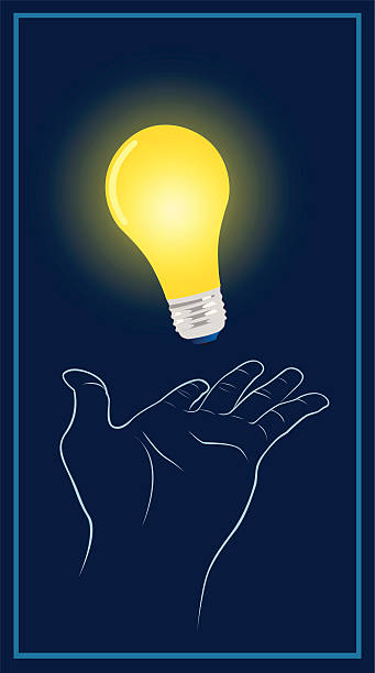 Lightbulb and Hand vector art illustration