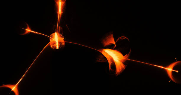 istock Orange Abstract Lines Curves Particles Background 927274244