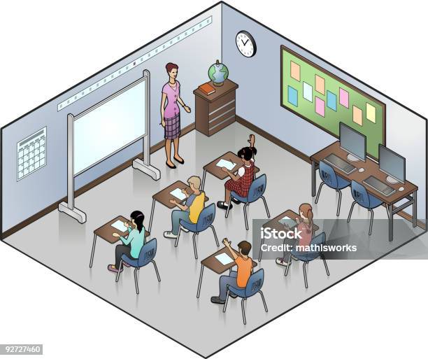 Isométrique En Configuration Salle De Classe Vecteurs libres de droits et plus d'images vectorielles de Salle de classe - Salle de classe, Niveau de scolarisation, Établissement scolaire