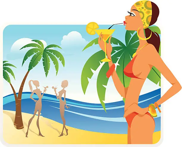 Vector illustration of Young girl on the beach