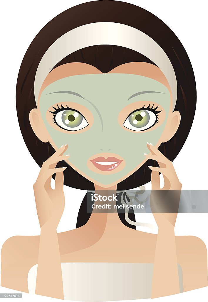 Donna con maschera facciale verde - arte vettoriale royalty-free di Adulto