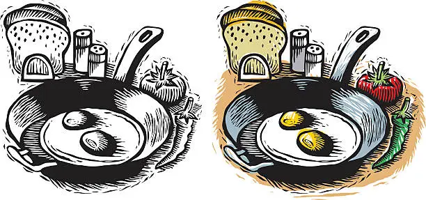 Vector illustration of Breakfast. Pot with two egg.