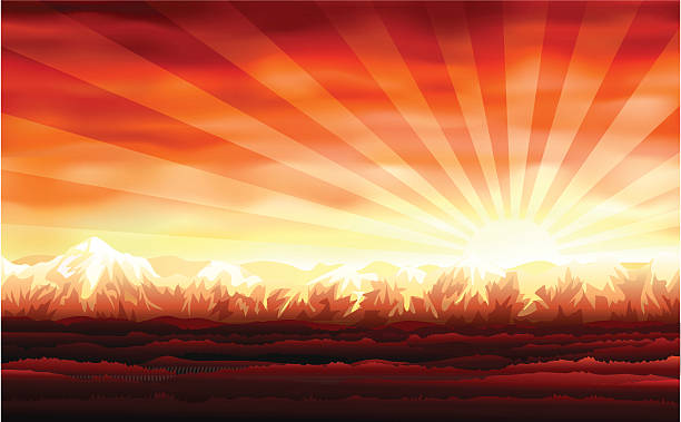 ilustrações de stock, clip art, desenhos animados e ícones de bela vermelho pôr do sol - backgrounds dark sunbeam saturated color