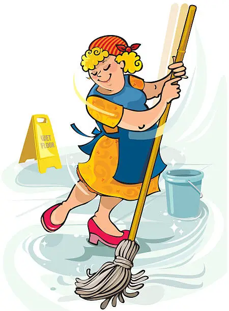 Vector illustration of Happy Janitor or houseproud woman