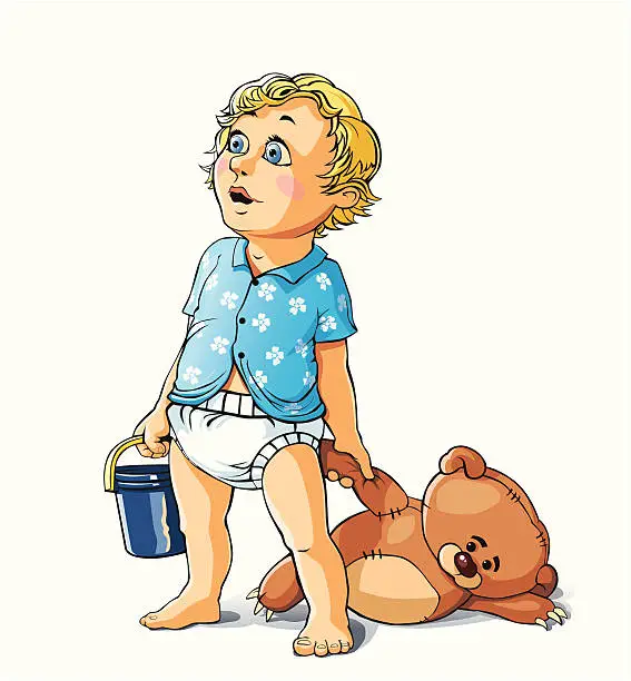 Vector illustration of Playing Child: Tot with Teddy Bear