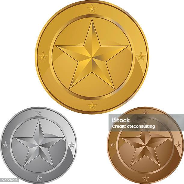 Star Монета Медали — стоковая векторная графика и другие изображения на тему Монета - Монета, Серебристый цвет, Серебро