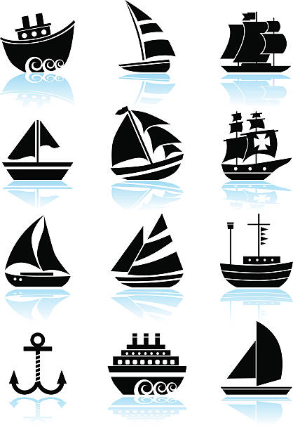 bildbanksillustrationer, clip art samt tecknat material och ikoner med nautical ship set - segelbåt illustrationer