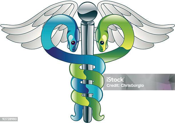 Kaduceusz Lekarza Symbol Medycyny - Stockowe grafiki wektorowe i więcej obrazów Błyszczący - Błyszczący, Chrom, Clip Art