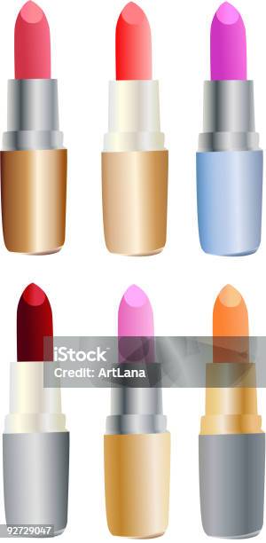 Ensemble De Coloré Lipsticks Vecteurs libres de droits et plus d'images vectorielles de Beauté - Beauté, Bleu, Brillant