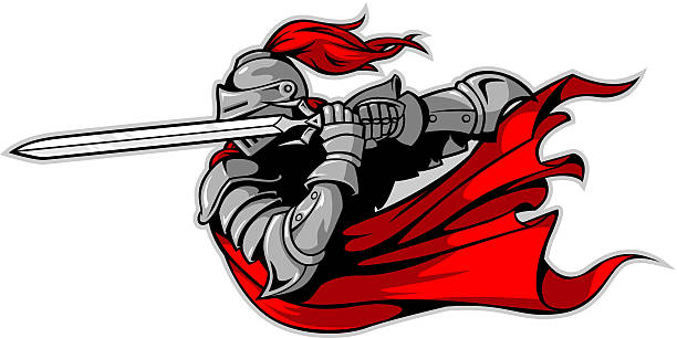 ilustrações de stock, clip art, desenhos animados e ícones de knight ataque - medieval knight helmet suit of armor
