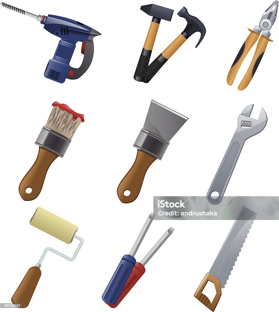 Set of icons with construction tools  Adjustable Wrench stock vector