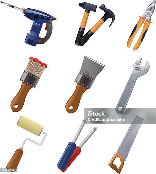 Set Of Icons With Construction Tools Stock Illustration - Download Image Now - Adjustable Wrench, Arrangement, Building - Activity