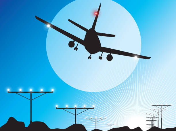 ilustrações, clipart, desenhos animados e ícones de avião de passageiros de fundo - runway airplane airport three dimensional shape