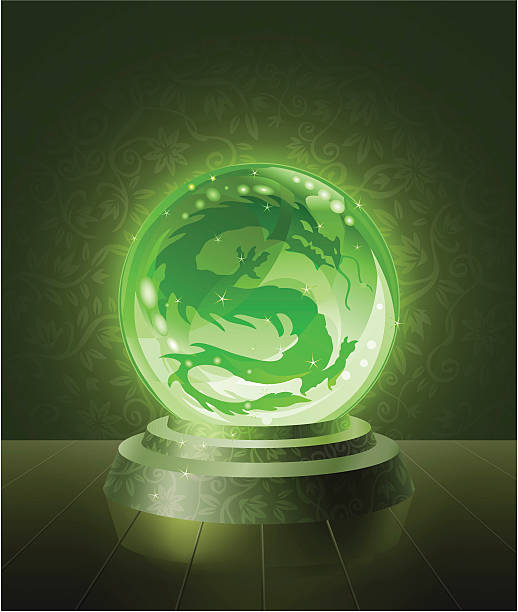 Asian dragon seen inside the crystal ball vector art illustration