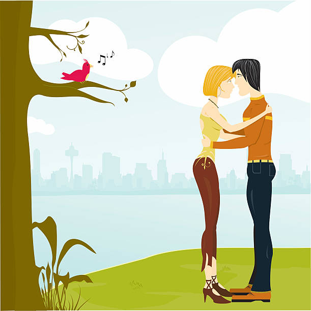 Love outside the City vector art illustration