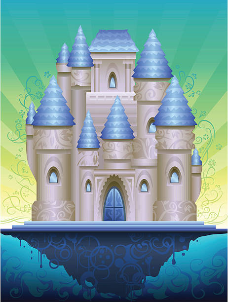 Fantastic island castle vector art illustration