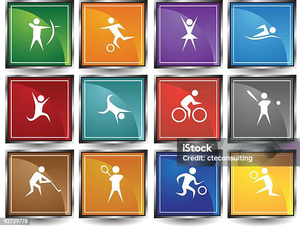 Athletic Kwadrat Ikony - Stockowe grafiki wektorowe i więcej obrazów Bez ludzi - Bez ludzi, Biegać, Gimnastyka