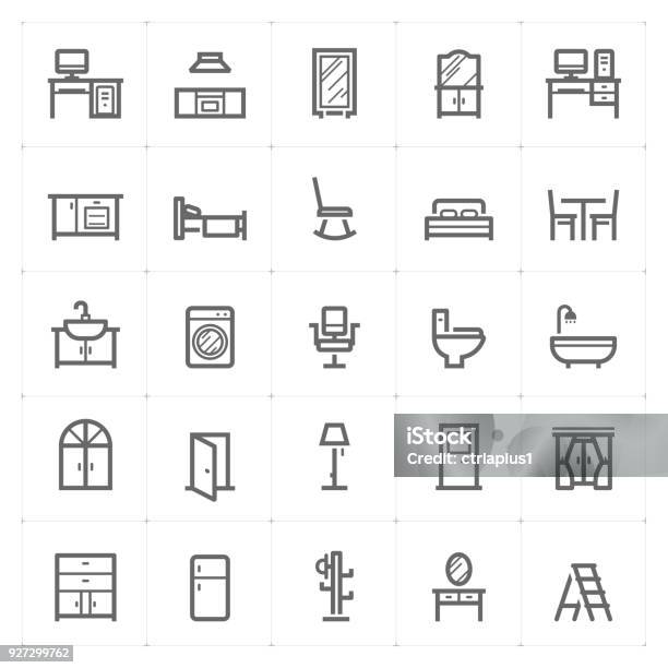 Mini Icon Set Furniture Icon Vector Illustration Stock Illustration - Download Image Now - Icon Symbol, Door, Mirror - Object