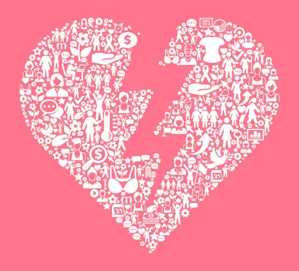 Vector illustration of Heartbreak  Women's Rights and Girl Power Icon Pattern