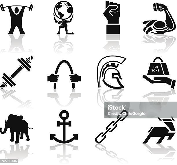 Strength Icon Set Series Design Elements Stock Illustration - Download Image Now - Atlas Statue, Anchor - Vessel Part, Chain - Object