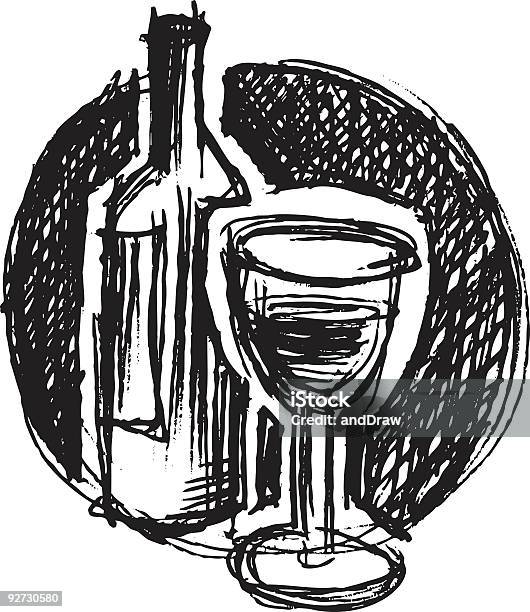 Flasche Und Glas Wein Stock Vektor Art und mehr Bilder von Alkoholisches Getränk - Alkoholisches Getränk, Design, Eleganz