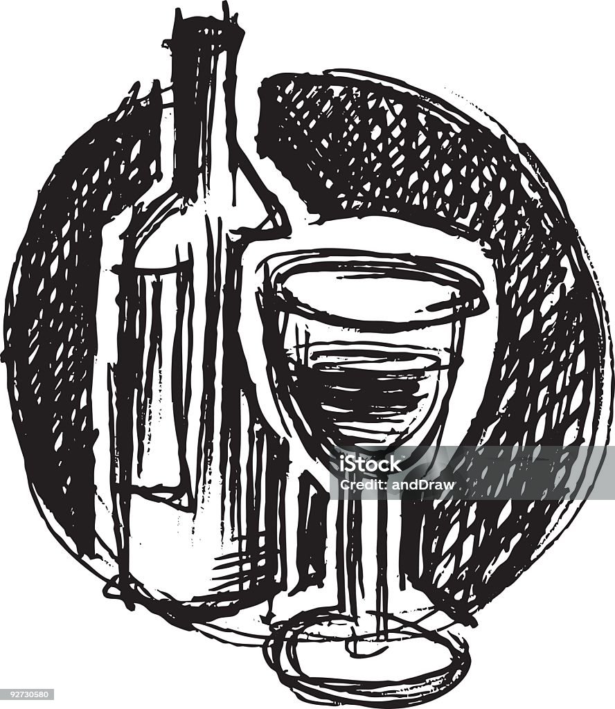 Botella y copa de vino - arte vectorial de Bebida alcohólica libre de derechos