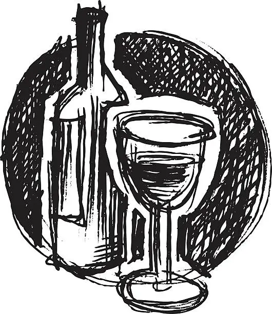 Vector illustration of Bottle and glass of wine