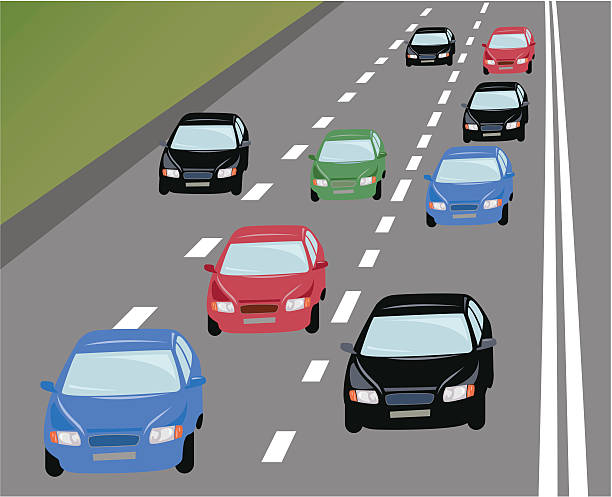 wektor wiele samochodów na drodze - multiple lane highway stock illustrations