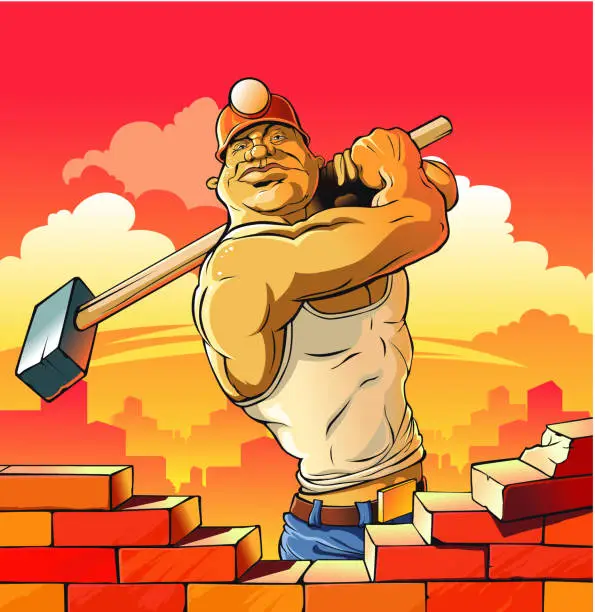 Vector illustration of Worker with Hammer