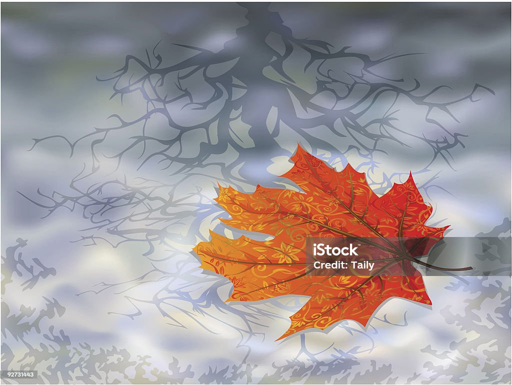 Hojas de otoño en el agua - arte vectorial de Lago libre de derechos