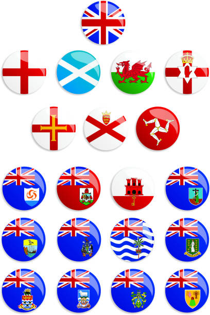 ilustrações de stock, clip art, desenhos animados e ícones de bandeiras botões do reino unido - flag welsh flag english flag bermuda