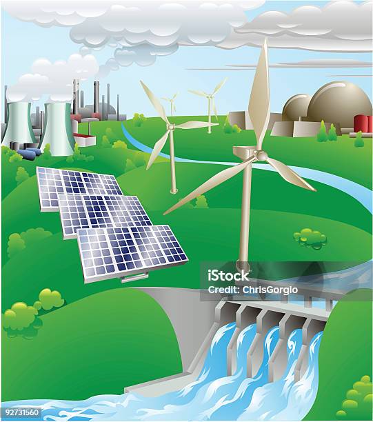 Illustrazione Di Generazione Energia Elettrica - Immagini vettoriali stock e altre immagini di Individualità - Individualità, Industria energetica, Apparecchiatura solare