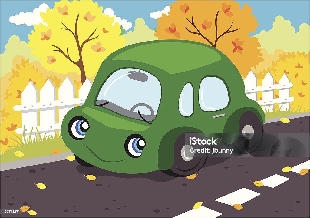 Little green car  Anthropomorphic stock vector