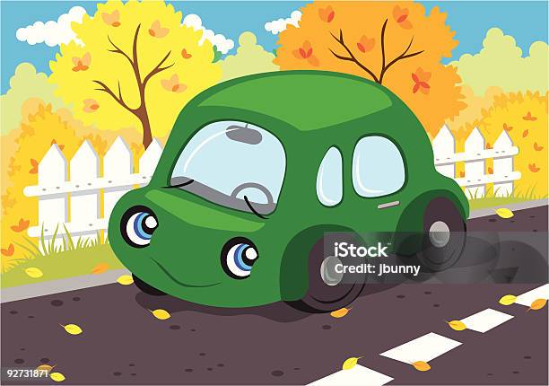 Little Green Car Stock Illustration - Download Image Now - Anthropomorphic, Anthropomorphic Smiley Face, Autumn