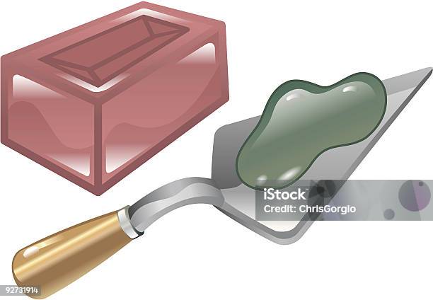 Ilustração De Argamassa E Espátula De Tijolo - Arte vetorial de stock e mais imagens de Argamassa para juntas - Argamassa para juntas, Espátula - Equipamento, Bricolage