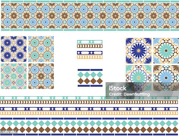 Riquadri Con Influenze Moresche E Spagnolo - Immagini vettoriali stock e altre immagini di Pavimento di mattonelle - Pavimento di mattonelle, Marocco, Spagna