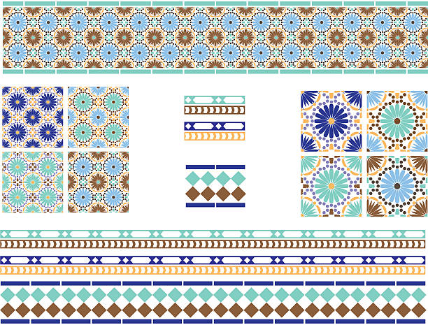 Moorish, Spanish Andalusian Tiles Vector illustrations of various designs and colour variations of tiles inspired by the the Spanish and Moroccan style. Colors used are traditional.

All tiles repeat their pattern perfectly and all elements are easily selectable to change colors if desired.

[url=http://www.istockphoto.com/search/lightbox/13677304][img]http://i1290.photobucket.com/albums/b522/Theresita13/Banner_zps2da2424b.jpg[/img][/url] tiled floor stock illustrations