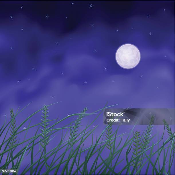Weizen Feld Bei Nacht Stock Vektor Art und mehr Bilder von Mond - Mond, Steppe, Agrarland