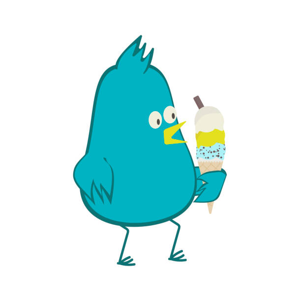 For the Internet Blue bird with overdoze ice cream. Vector illustration. dollop whipped cream stock illustrations