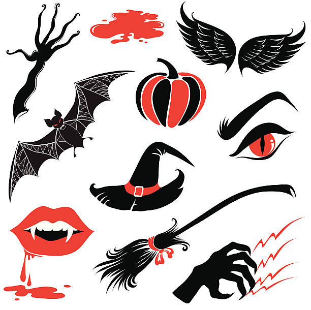 вектор хэллоуин дизайн элементы - bat halloween human eye horror stock illustrations