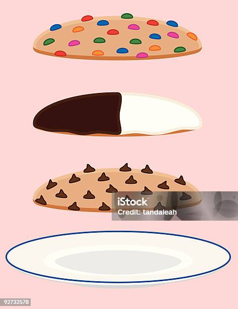 Ilustración de Cookie Collection Con Placa y más Vectores Libres de Derechos de Galleta con trozos de chocolate - Galleta con trozos de chocolate, Botones de Chocolate, Ícono