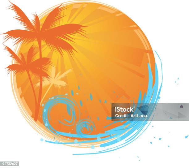 Ладони Раунда Баннер — стоковая векторная графика и другие изображения на тему Круг - Круг, Пальма, Волна
