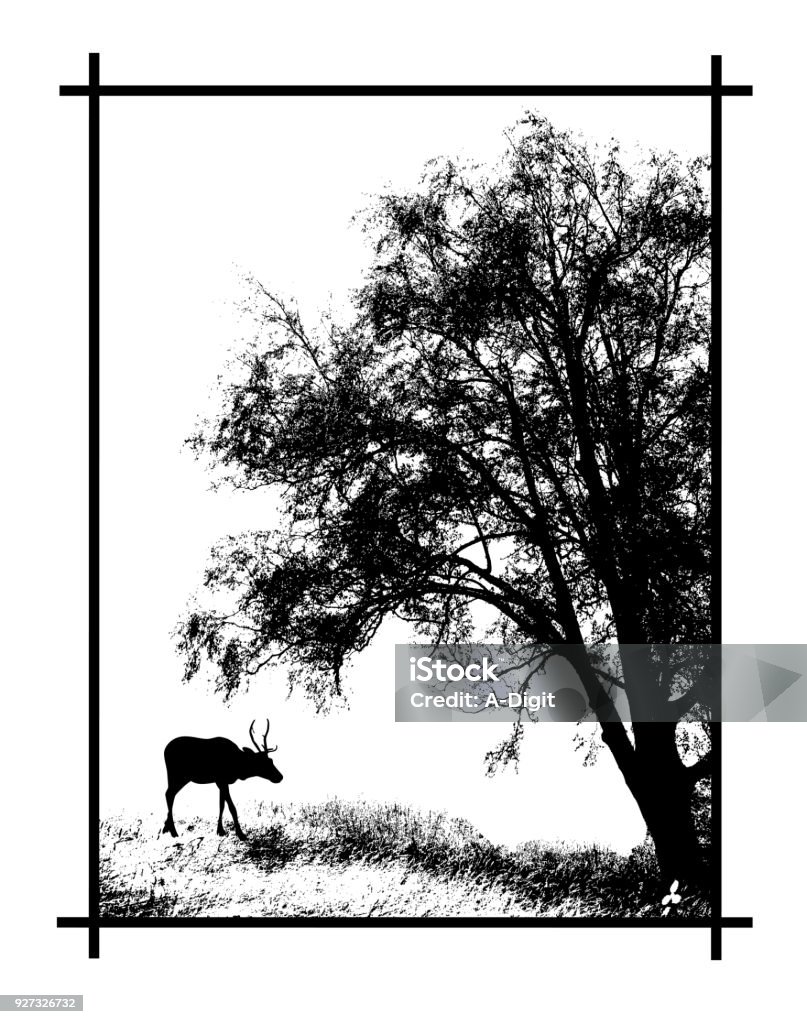 Curious Deer A deer is grazing under a tree Border - Frame stock vector