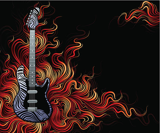 гитара пожар. - musical instrument string flash stock illustrations