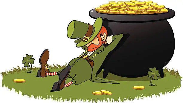 Vector illustration of Leprechaun and the gold