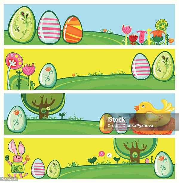 Ładny Wielkanoc Banery - Stockowe grafiki wektorowe i więcej obrazów Clip Art - Clip Art, Cukierek, Czepek