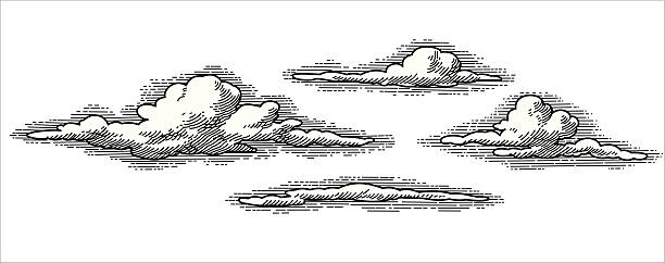 retro vektor wolken - engraved image illustrations stock-grafiken, -clipart, -cartoons und -symbole